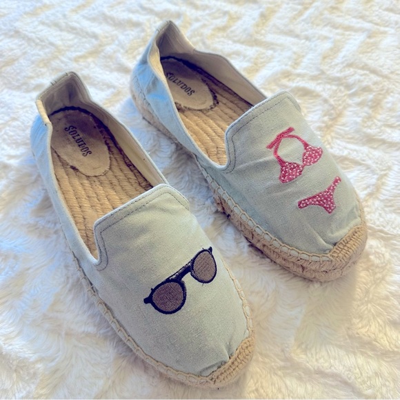 Soludos Light Chambray Embroidered Sunglasses and Bikini Espadrilles Size 9 - Picture 2 of 10